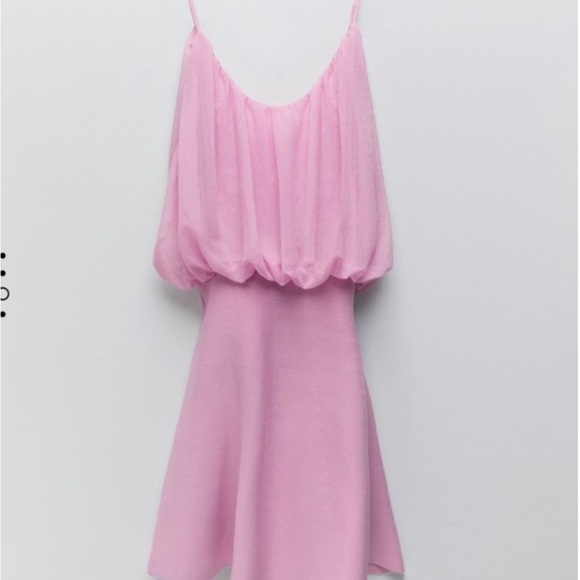 ❗️SOLD❗️NWT Zara sleeves mini dress in Barbie pink - Picture 3 of 4